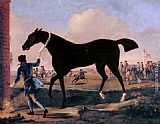 Black Canvas Paintings - The Duke Of Rutland's Bonny Black Held By A Groom At Newmarket
